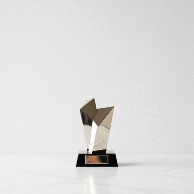 Award-winning wedding vendor trophy on a clean background
